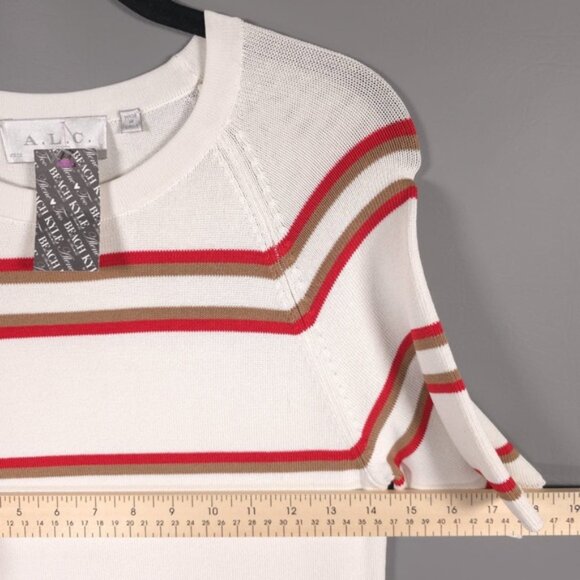 NWT A.L.C. Thompson Dress Rayon Knit Short Sleeve Crew Nk Bodycon Striped LARGE - Picture 4 of 7